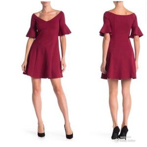 The Vanity Room Solid V-Neck Wine Red Dress